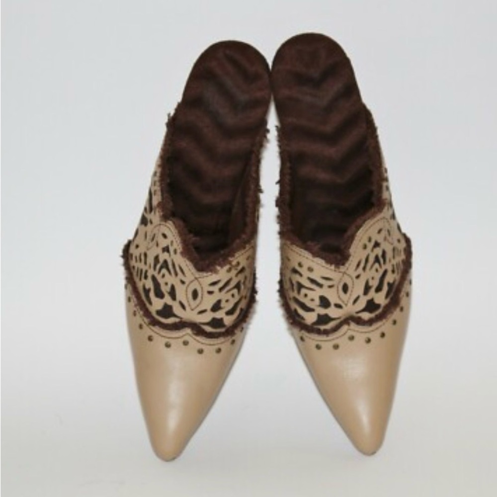 Women's Pointed Toe Slip-On Mules in Beige and Brown